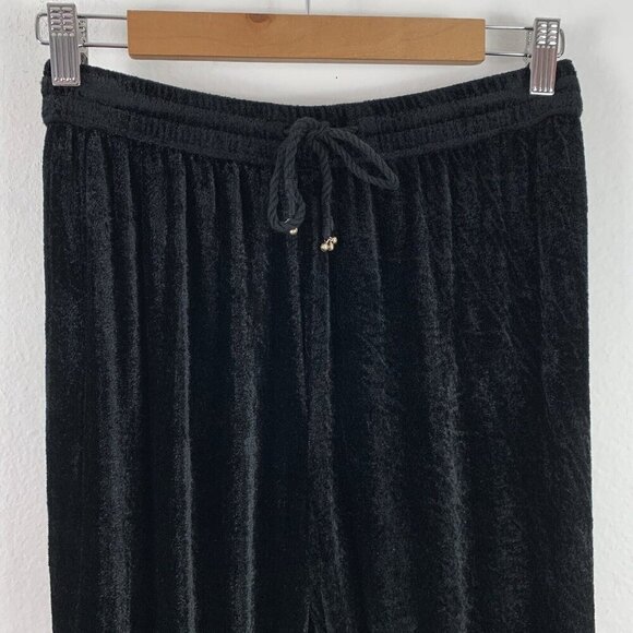 Small Pants Velvet Loungewear Straight Leg Elastic Tie Waist Black Carole Little - Picture 5 of 6